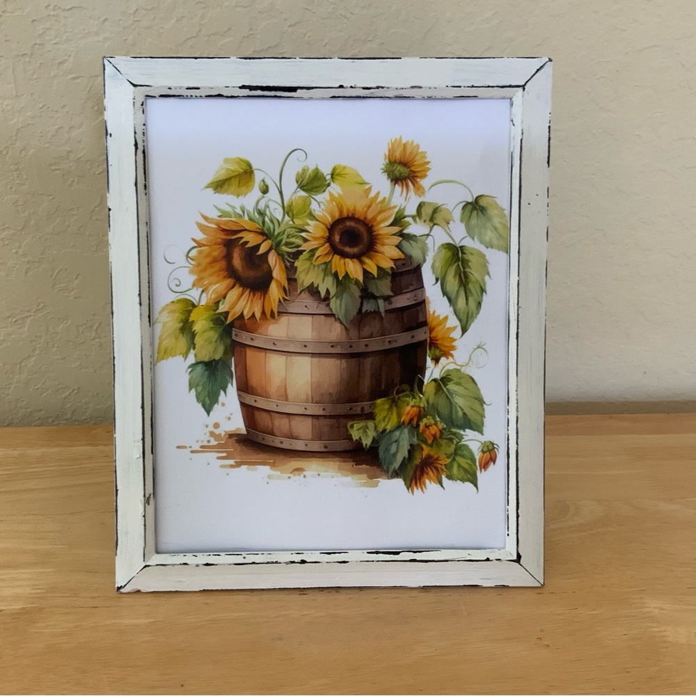 Farmhouse Sunflowers and basket picture 8x10 w/frame